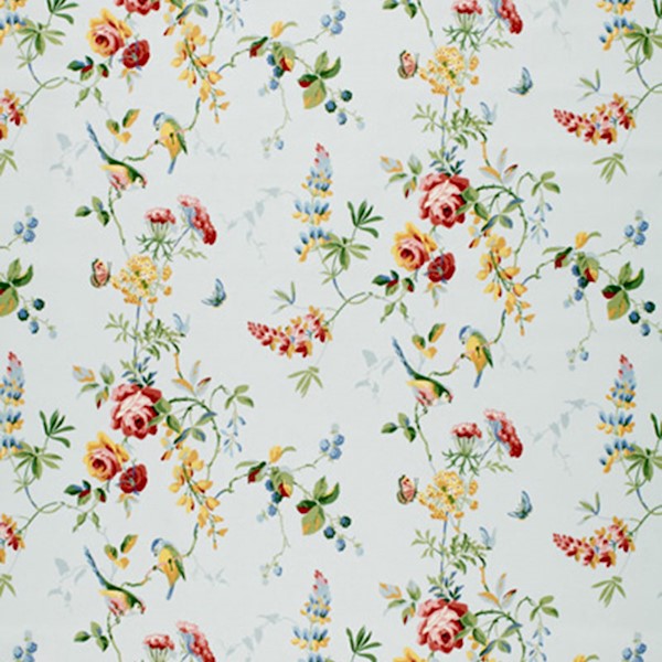 アートジャンキー Floral Kumara CANDIE BOLTON Chickadee Floral - Sky Fabrics | Schumacher